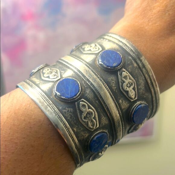 150 year old Sterling Silver Lapis Cuff Bracelets